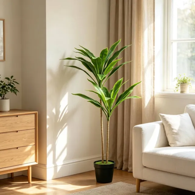 HAUSS SPOLE Kunstplant Natuurgetrouw – Cordyline met 29 Bladeren – 90 cm Hoog – PEVA en PP – Groen – Met Pot voor Binnen en Buiten – Buigbare Stelen