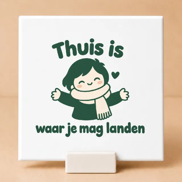 Bedruk King Schattige Warmte en Gezelligheid Tegel – Kawaii Decoratie met Tekst voor Knusse Thuisomgeving - 11 x 11 cm met houder Wit