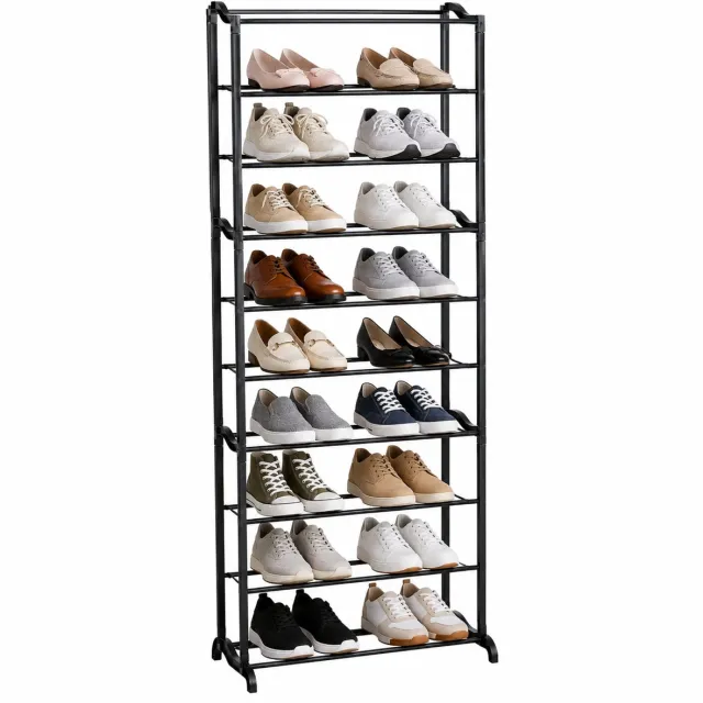 HEM Schoenenrek 10 Laags - Smal Schoenenrek - Schoenen Organizer - Metalen Schoenen Opbergrek - 50 x 24 x 130 cm - Zwart - Incl. Microvezeldoekje