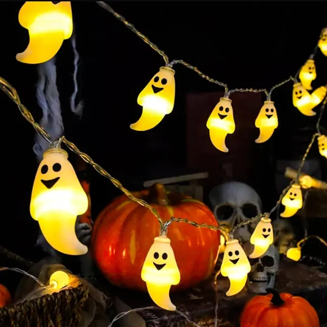 Mrilary 2 sets Halloween Spooklichtslinger – 3m met 20 LED-lampjes – Halloween Lichtsnoer Decoratie – Werkt op batterijen, warm wit licht, continu brandend – Geschikt voor Halloween en diverse feestdecoraties