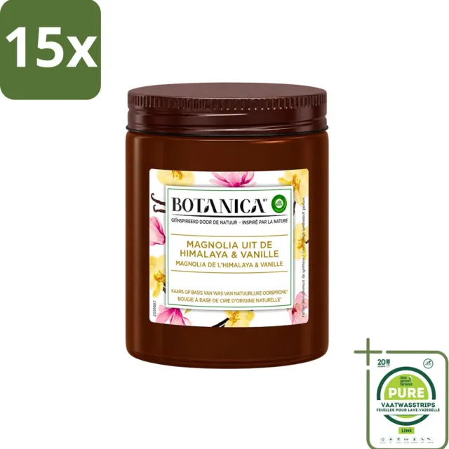 Air Wick 15 x Botanica by Air Wick - Geurkaars - Vanille & Magnolia - 40 Uur Brandduur - Grootverpakking - Vaatwasstrips - Geurkaars - Vanille En Magnolia - Natuurlijke Geur - Luxe Geur - Ontspanning Bruin
