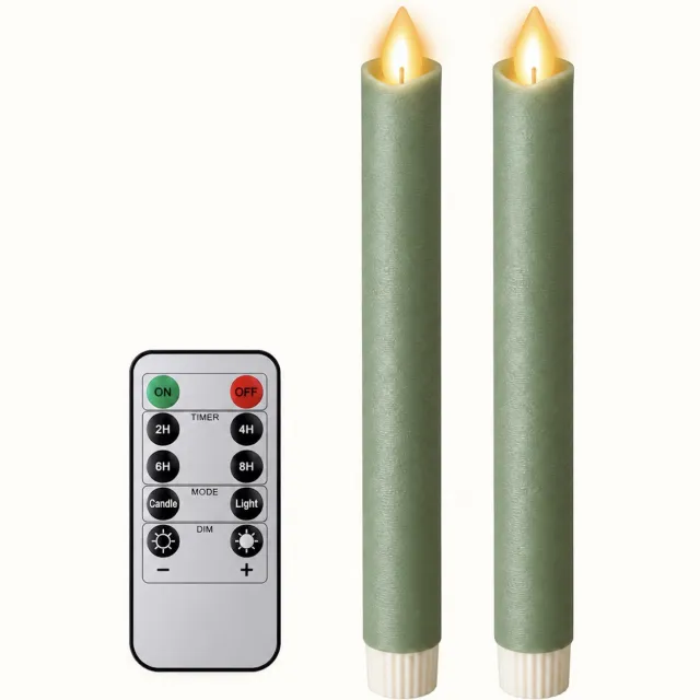 Foryouliving LED kaarsen met bewegende vlam 2x - Groen - Green - Afstandsbediening - Dinerkaars rustiek wax 24.5 cm - LED kaars batterij - Timer