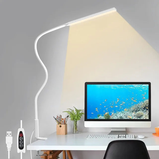 Lampen District LED Bureaulamp met klem - Oog beschermende - Hobbylamp - Flexibele Werklamp Wit- 3 Lichtstanden & 10 Helderheidsniveaus