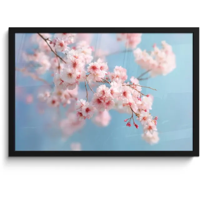 FrameYourWall Poster in lijst - Fotolijst 60x40 cm - Posters - Takken - Bloesems - Roze - Posterlijst zwart - Decoratie - Wanddecoratie woonkamer - Muurdecoratie slaapkamer