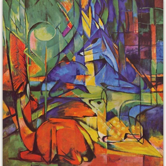 Grootmeesters ® Handgeschilderd olieverfschilderij - olieverf op canvas - Franz Marc 'Herten in het Bos' rood