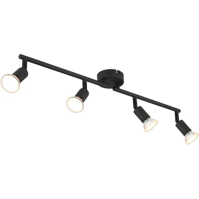 Globo Plafondlamp Woonkamerlamp Spotlight strip plafondlamp 4 vlammen zwart verstelbaar, metaal, 4x GU10, L 60 cm