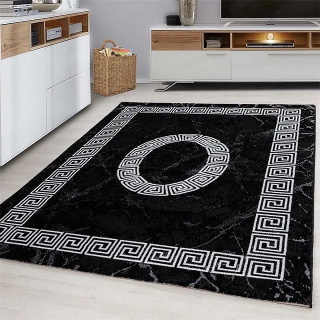 Plus Laagpolig vloerkleed, meanderpatroon, zwart, woonkamerkleed, jute achterkant, afmeting: 160 cm x 230 cm