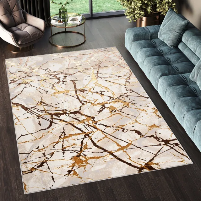 Tapiso Golden Vloerkleed Tapijt Beige Woonkamer Maat- 140x200 Bruin
