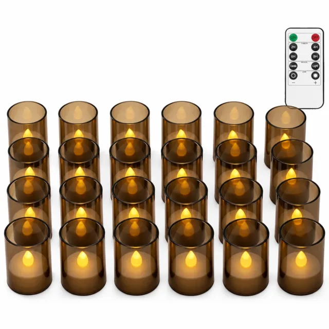 SWGOTA led kaarsen - 24 grijze theelichtjes in cilindervormige cups, warmgeel licht, met afstandsbediening en knoopcel voor de afstandsbediening Grijs