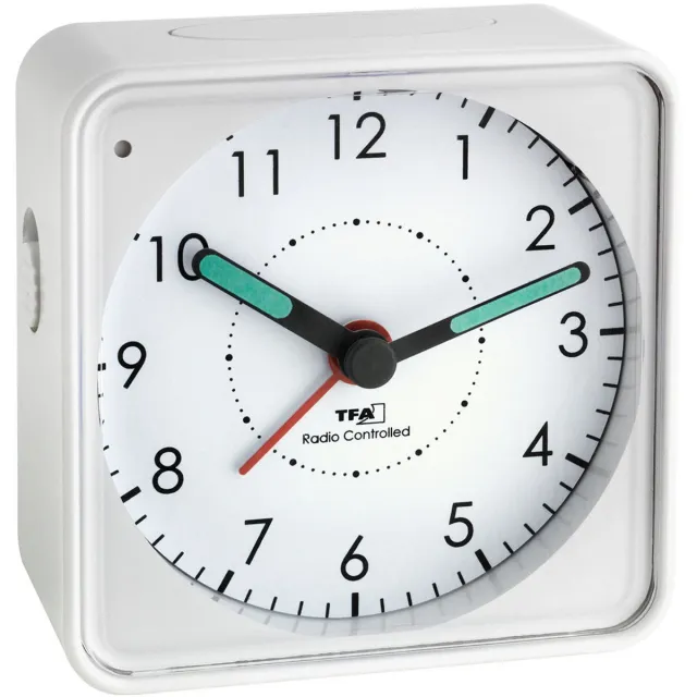 TFA Dostmann 60.1510.02 - Wekker - Analoog - Radiogestuurde tijdsaanduiding - Stil uurwerk - Alarm - Snooze - Kunststof - Lichtgevende wijzers - Schermverlichting - Wit