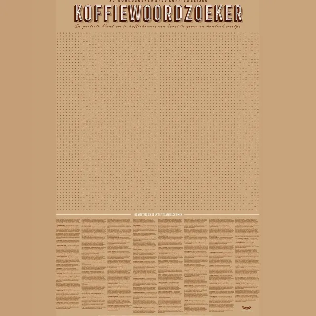 STRATIER XL Spelposter - Koffiewoordzoeker - 100 weetjes beige, bruin, koffiebruin