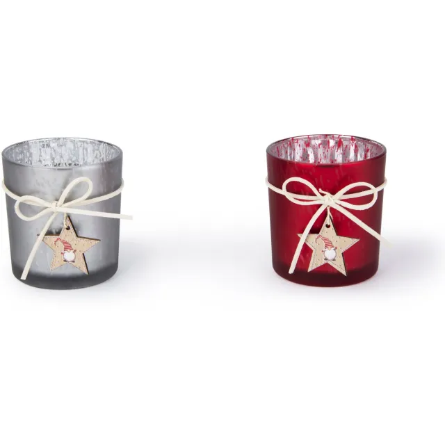 Excelsa Set 6 Kerst-Theelichthouders Excelsa Gnomo Glas Veelkleurig 7x7x8 cm
