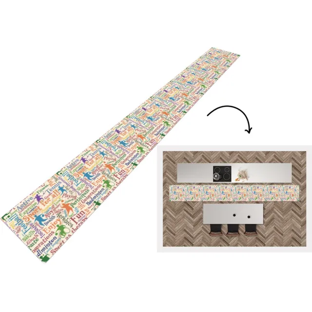 KitchenYeah Keukenloper - Keukenmat - Patroon - Sport - Alfabet - Quotes - 400x50 cm - Keuken vloerkleed Multicolor