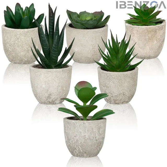 Ibenzoa Kunstplanten - Set van 6 - Mini vetplanten - Kunststof Groen