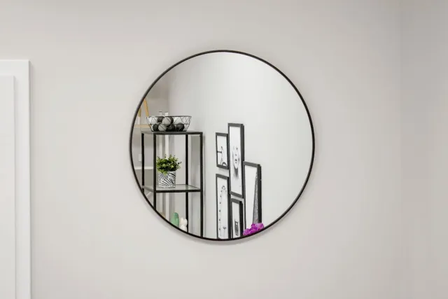 LEOBERT Rond Wandspiegel 70 cm met Zwart Metalen Frame – Spiegel - Stijlvol en Duurzaam, Perfect voor Woonkamer, Hal, Badkamer of Slaapkamer