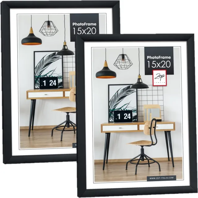 Zep Fotolijst - 2x stuks - zwart - kunststof - voor foto van 15 x 20 cm - staand / hangend