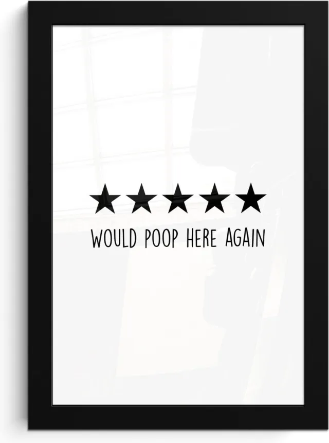 FrameYourWall Poster in lijst - Fotolijst 20x30 cm - Posters - Spreuken - Would poop here again - Zwart - Quote - Posterlijst zwart - Wanddecoratie badkamer - Muurdecoratie WC - Decoratieve accessoires - Toilet muur decoratie Review