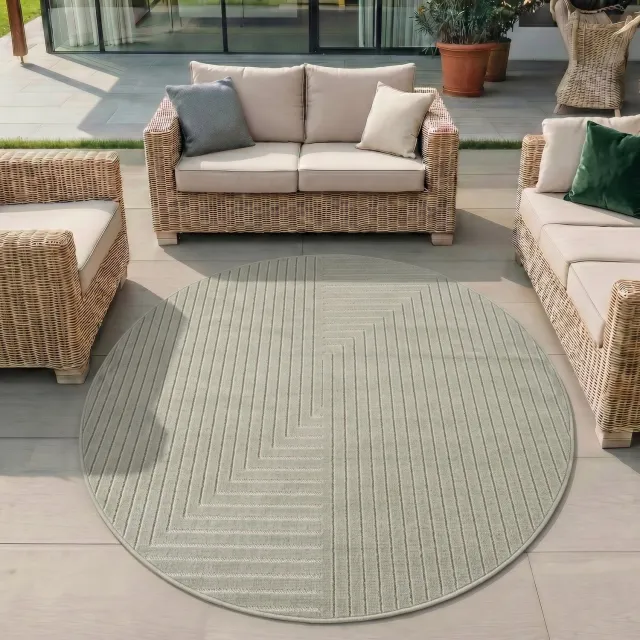 Ayyildiz Nova – Binnen- en buitenkleed – Groen – Scandinavisch 3D-design – Ø 80 cm rond