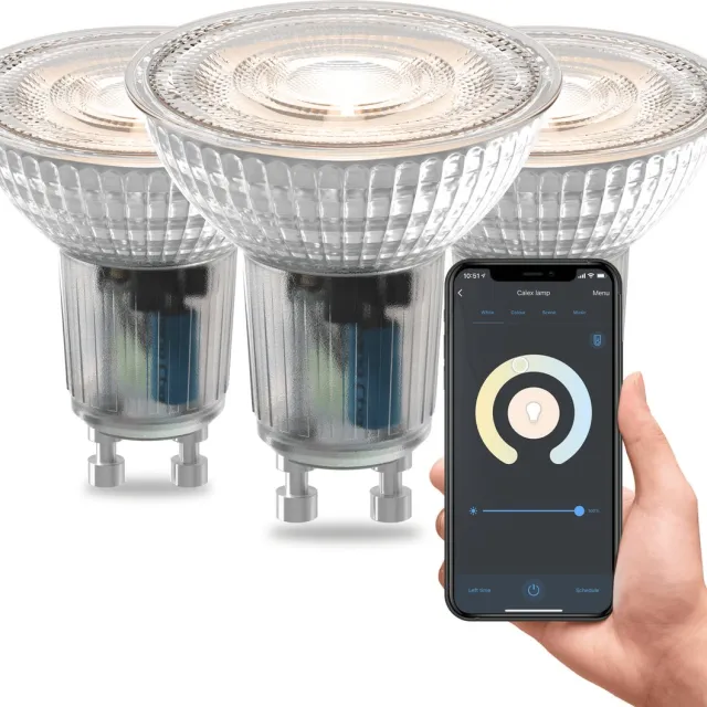 Calex Slimme Lamp - Set van 3 stuks - Wifi LED Verlichting - GU10 Smart Lichtbron - Dimbaar - Warm Wit licht - 4.9W