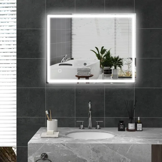 OKWISH Badspiegel Met Verlichting 90 X 70 Cm – Dimbaar En Driekleurig Licht – Gehard Glas – Zilver – Wandspiegel Voor Badkamer – Anti Condens En Geheugenfunctie Silver