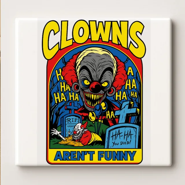Nevolis Eng Clown Horror Tegel 15x15cm – “Clowns Zijn Niet Grappig” Griezelige Gothic Muurdecoratie voor Halloween & Verzamelaars Multi Color