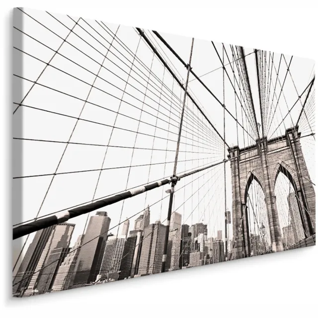 karo-art Schilderij Brooklyn Bridge close-up, beige, prachtige wanddecoratie Multikleur