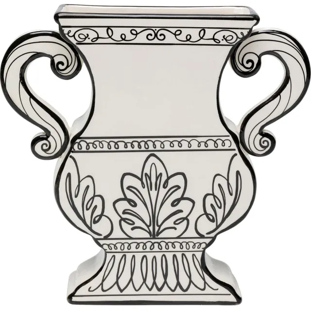 Unyqoos Handgemaakte keramische vaas met modern zwart-wit design voor bloemen, 23.5cm, Keramiek Wit/Zwart