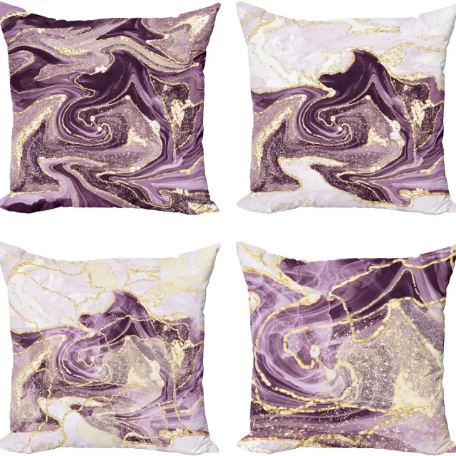 New Bed Marmerprint Moderne Patroon Golvende Kleuren en Abstracte Kussenhoes met sierkussen, 4-pack, modern accent, dubbelzijdig digitaal bedrukt, 50 cm x 50 cm Crème en Aubergine