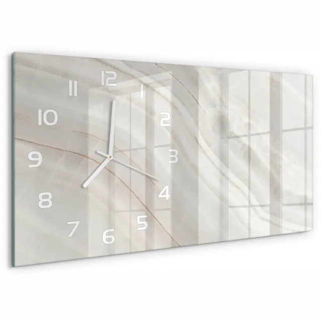 TULUP Wandklok - Marmertextuur Gekleurde Glazen Klok - 60x30 cm - Beige Glazen Klok Met Print - Witte handen - Rechthoekige Klok - Moderne Wandklok Glas - Wandklok Glas Decoratie