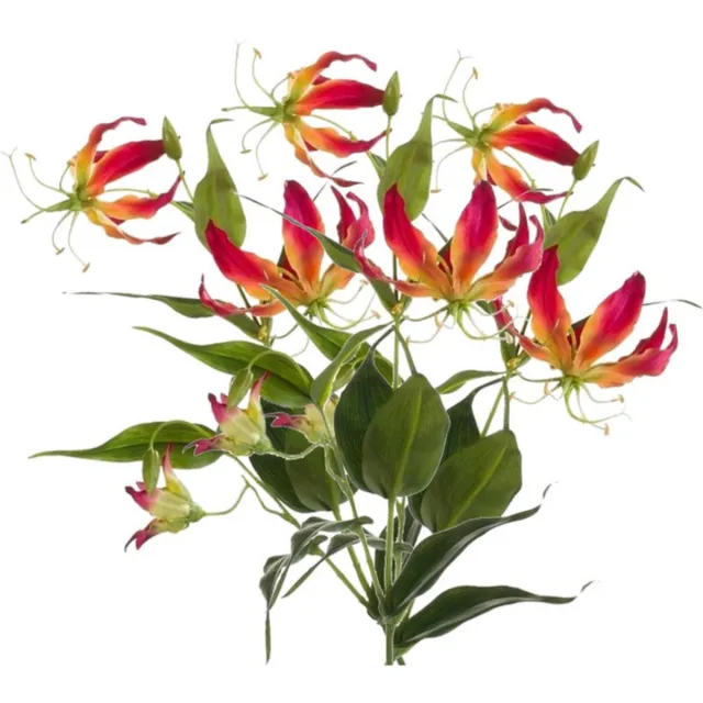 Shoppartners Bellatio flowers & plants Kunstbloem - 3x - gloriosa klimlelie - 75 cm - geel/rood - Klimlelies - Kunstbloemen boeketten maken Multi