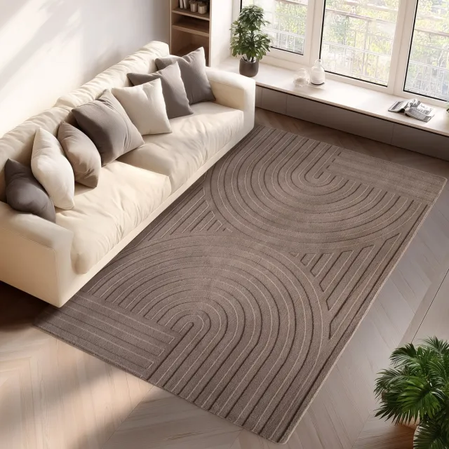 Moonay Home Pompei Doppio Bruin – Dubbel Cirkelmotief – Laagpolig – Trending Vloerkleed – 120x170 cm Beige
