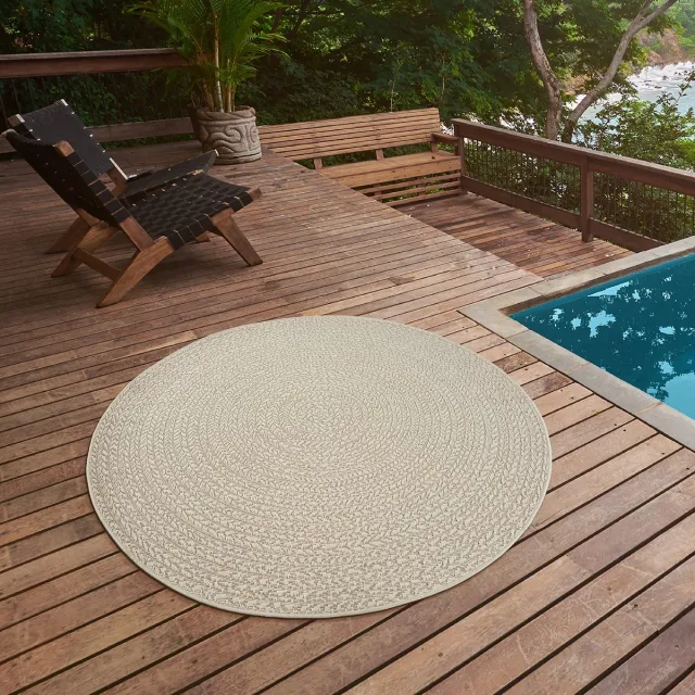 the carpet Kansas – robuust in- & outdoor vloerkleed met natuurlijk cirkelpatroon, weatherproof & UV-bestendig, crème cirkel 160 cm rond
