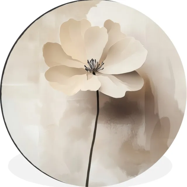 WallCircle Wandcirkel - Muurcirkel - Bloem - Beige - Verf - Schaduw - Aluminium - Dibond - 140x140 cm - Binnen en Buiten Bloem - Verf