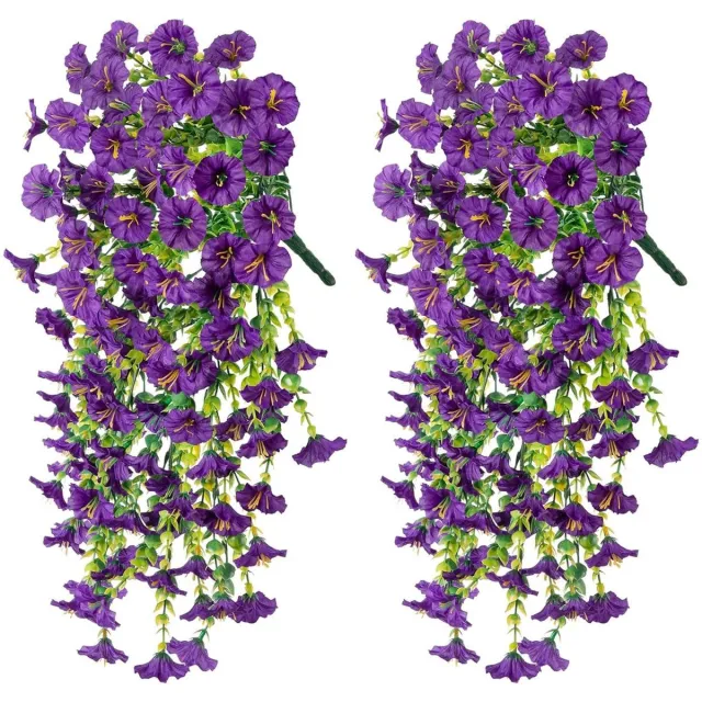 Flintry Kunstmatige hangbloemen voor buiten, zomerdecoratie, 2 stuks upgrade UV-bestendige kunstzijden hangplanten voor buiten, tuin, veranda, raam, woondecoratie Paars