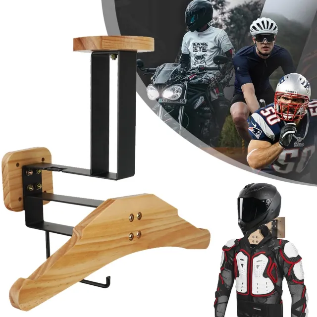 NCRealher Multifunctionele Houder Voor Motorhelm - Motorhelmstandaard Muurbevestiging - Helmhouder Met Kledinghanger Houtnerf & Zwart
