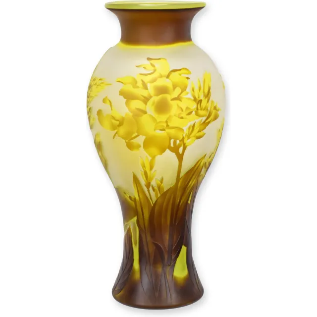 VntiQue Galle Style Vaas Libelle - Dragonfly geel groen bruin wit