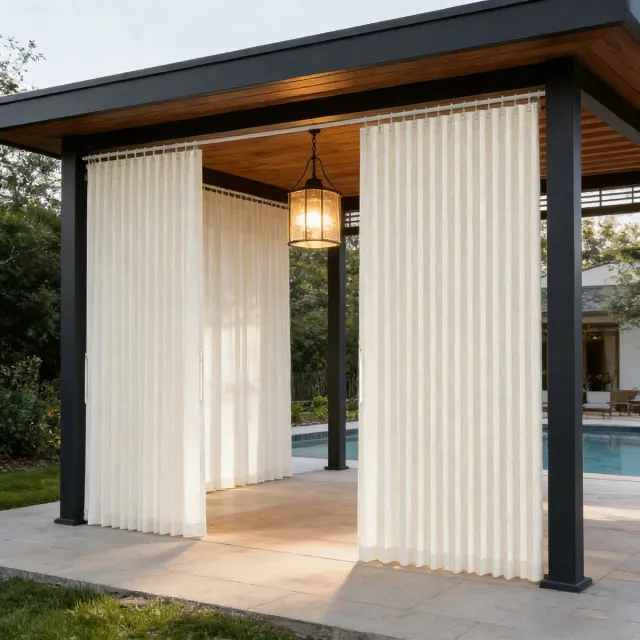 MUPOO Linnenlook Extra Brede Buitengordijn Waterdicht met ringen-230 GSM- Privacy & Verduisterend - Premium Polyester -Vormvaste Plooien - outdoor gordijin voor pergola, overkapping & Terra-Beige- 254x214 cm- 1 Stuk Beige-1 stuk