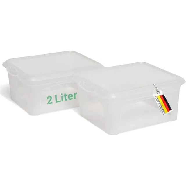 Novaliv 2x opbergdoos met deksel klein 2 L transparant nestbaar stapelbaar kunststof doos met clipsluiting kunststof BPA-vrij 20 x 16,5 x 9 cm zwart