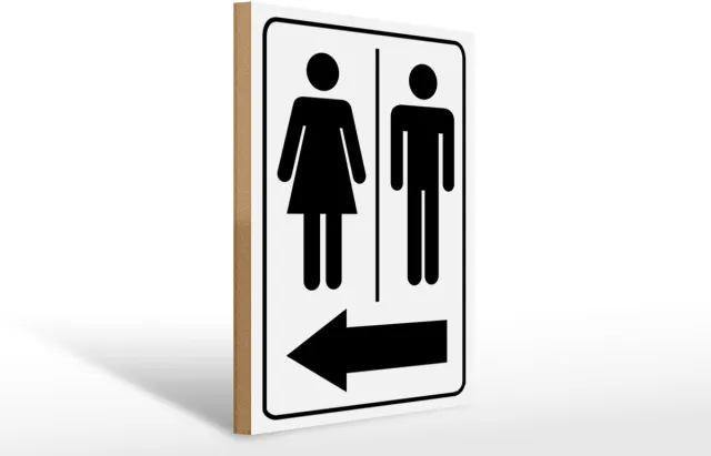 Femer Holzschild Hinweis 30x40cm Toilettenfiguren Pfeil links schwarz, weis