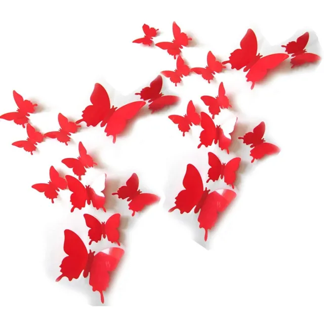 Jonyx 12x Vlinders 3D - Muurvlinders - Vlinder decoratie voor aan muur - Vlinderstickers - Muurstickers - Butterfly wall sticker - Vlinders in kamer - 3D stickers - Rood - Jonyx
