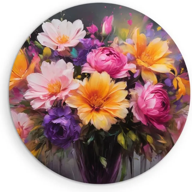 Saammp Muurcirkel Hout - Expressieve Bloemen - Kleurrijk- Natuur - Abstract - Ø 30 - Wandcirkel - Wanddecoratie Cirkel - Muurdecoratie Woonkamer - Kantoor Decoratie