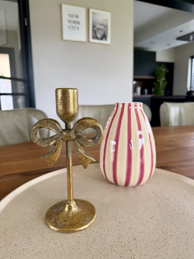 Kersten Candle Stick Bow Metal Gold 10.5x8.5x20.5cm Goud