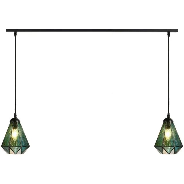 Coloured by Art 2 x Tiffany Arata Green lampen aan plafondbalk - Art Deco Trade Zwart