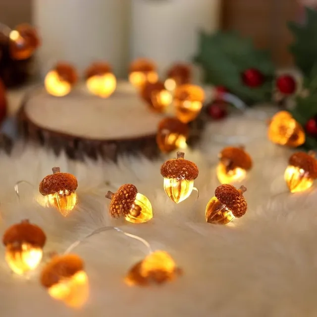 Huttutu Herfst Decoratie - Herfst Lichtsnoer met Eikels - Voor Binnen en Buiten - Thanksgiving, Halloween en Herfstdecoratie - 3 Meter - 30 LED's - Warm Wit - 1 stuk