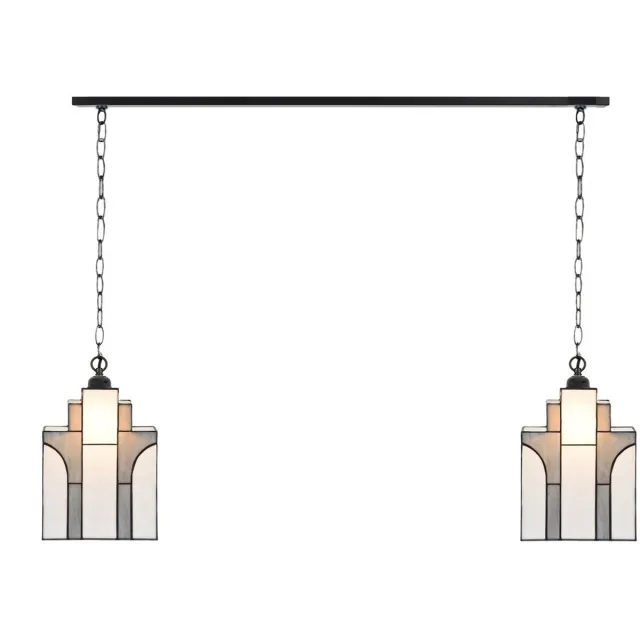 Coloured by Art 2 x Tiffany New York Sky Line met ketting lampen aan plafondbalk - Art Deco Trade Grijsblauw