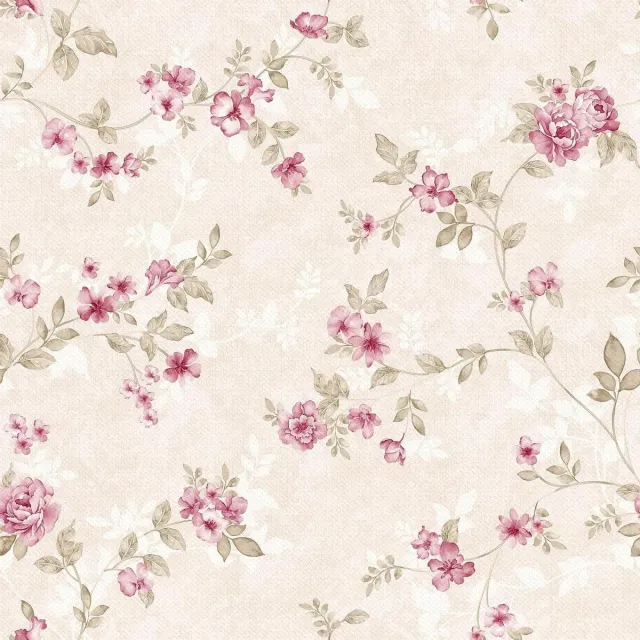 Provento Zelfklevend Behang Bloem Motief Roze Beige Vintage Plakfolie Decoratie - Meubelfolie Slaapkamer Woonkamer - 44,5 x 1000 cm