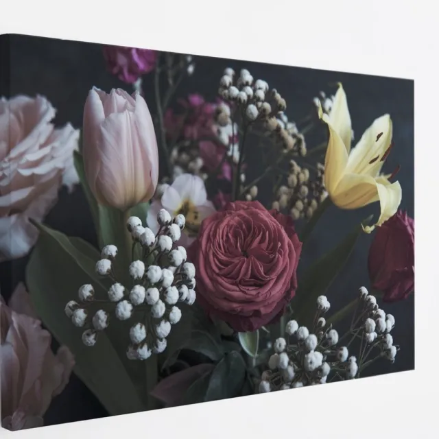 Saammp Canvas Schilderij - boeket - Bloemen - Abstract - 50x40 - Foto op canvas - Wanddecoratie - Muurdecoratie Woonkamer - Kantoor Decoratie Multicolor