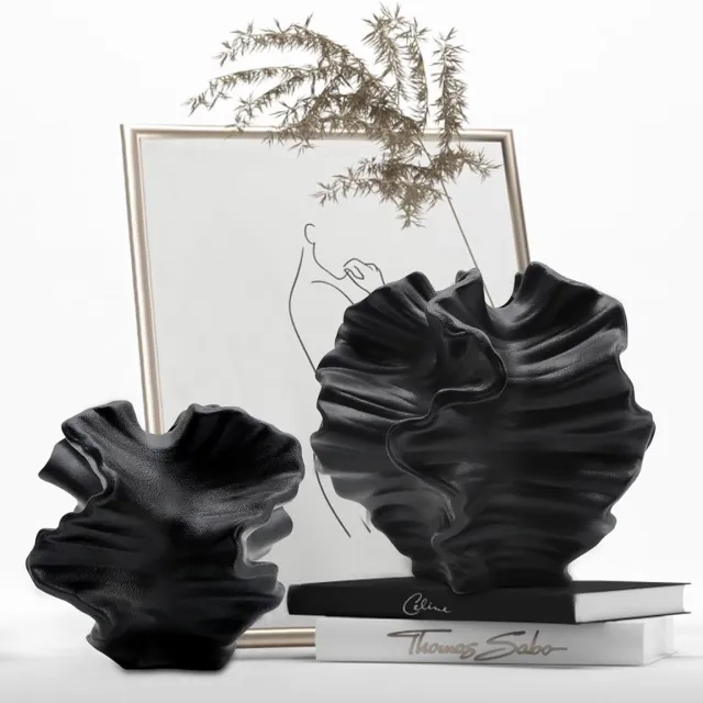 Famanu Keramische vaas in zwart, moderne vazen voor Scandinavische decoratie, esthetische boho bloemenvaas voor thuis en kantoor