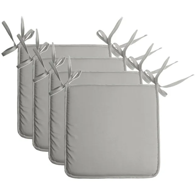 Stof Textile Home stoelkussens - 4x - lichtgrijs - 38 x 38 x 3 cm - voor binnen - touwtjes sluiting - zitkussens plat - vierkant