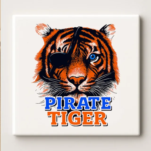 Nevolis Pirate Tiger Tegel – Stoere 15x15 cm Keramische Muurdecoratie | Uniek Dierenontwerp Cadeau voor Natuur- en Avontuurliefhebbers Multi Color